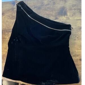 WD NY Womens 10 Black Blouse Velvet One Shoulder Whimsy Goth Stud Accent